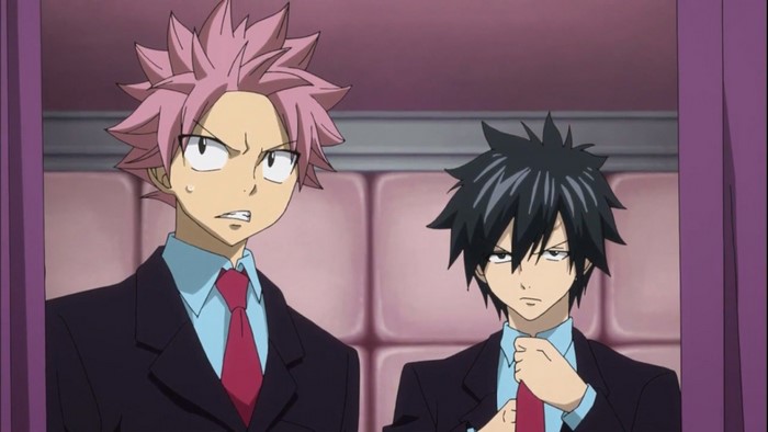 Natsu Dragneel and Gray Fullbuster from Fairy Tail in suits