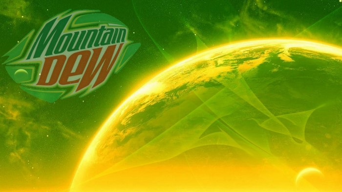 Mountain Dew logo with planet and nebula