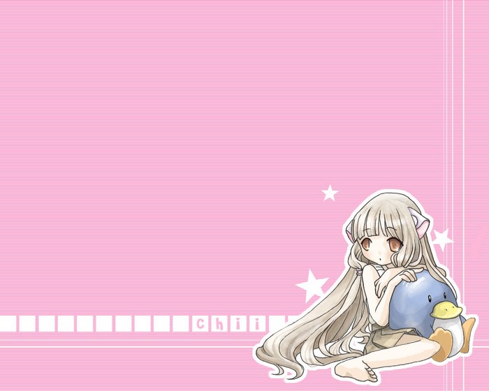Chii from Chobits holding a plush toy