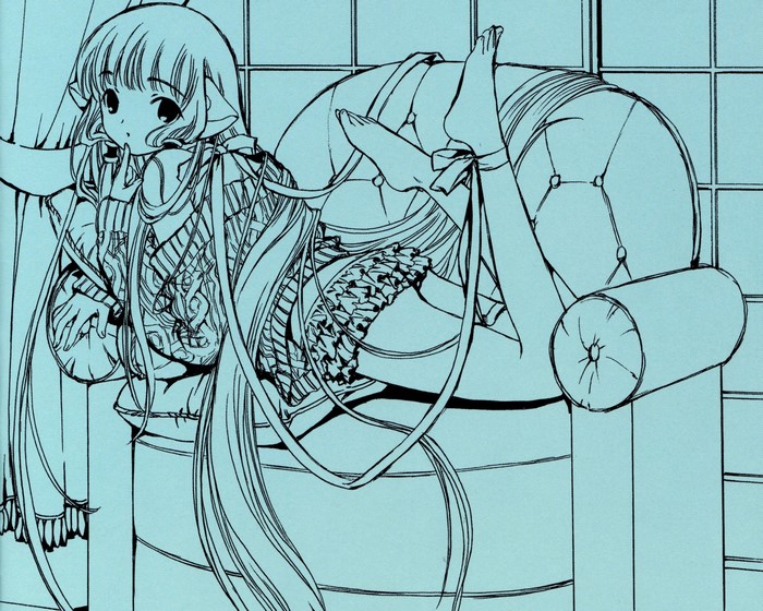 Chii from Chobits sitting on a couch