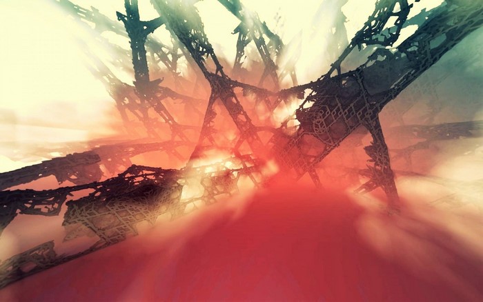 Abstract fractal structure with red and yellow light