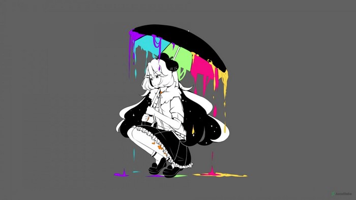 Anime girl with colorful dripping umbrella