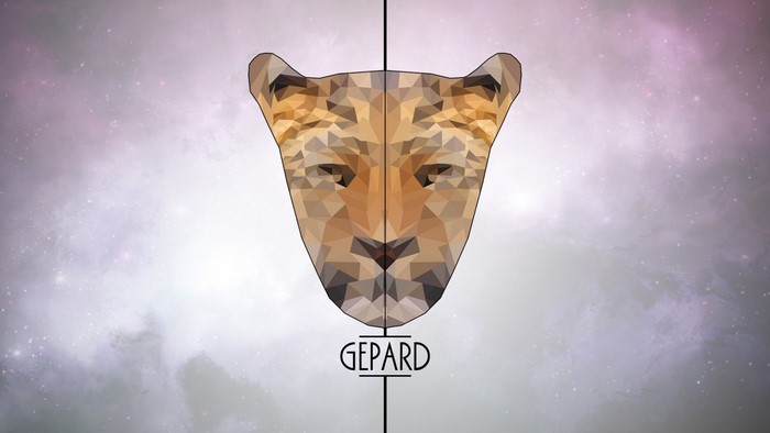 Low poly cheetah head illustration with text