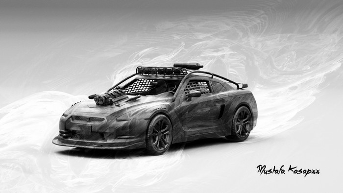 Modified Nissan GT-R R32 with mounted weapon