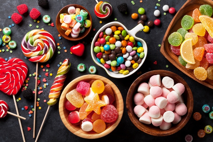 Assortment of colorful candies and lollipops