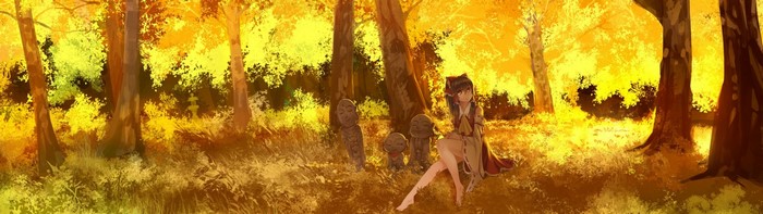 Hakurei Reimu from Touhou in an autumn forest