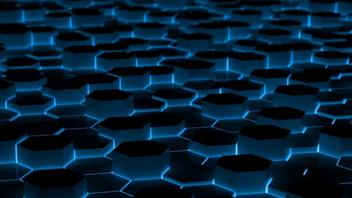 Abstract blue glowing hexagons pattern