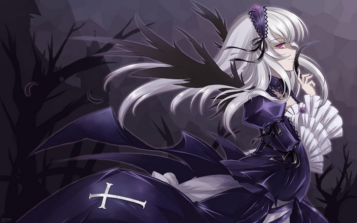 Suigintou from Rozen Maiden with black wings
