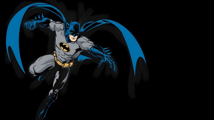 Batman in a dynamic pose with blue cape