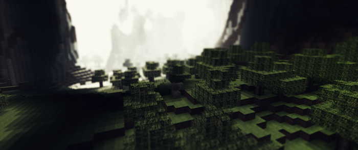 Minecraft landscape with trees and mountains