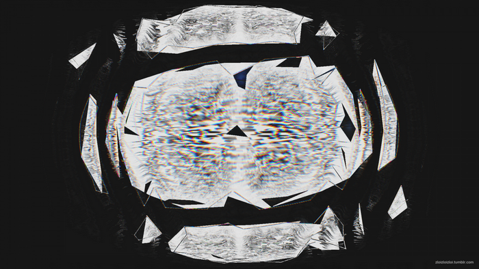 Abstract glitch art illustration of a distorted skull