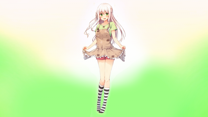 Anime girl with green eyes and striped socks