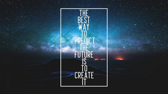 Quote about creating the future over a starry sky