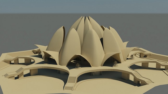 3D render of the Lotus Temple in New Delhi, India