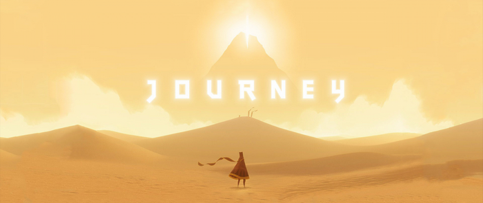 Journey video game title screen in a desert landscape