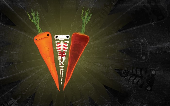 Carrot skeleton with red and orange carrots