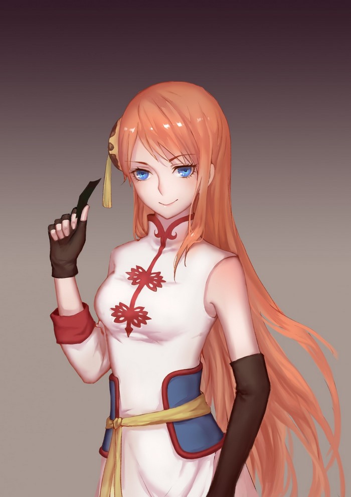 Kagura from Gintama holding a dark object