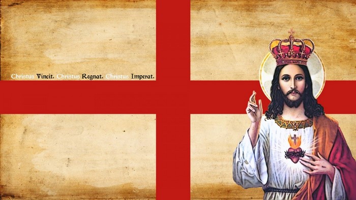 Jesus Christ with Crown on Red Cross Background
