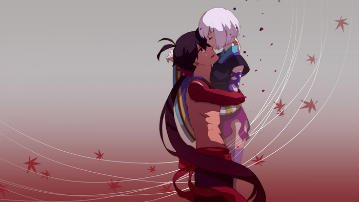 Togame and Yasuri Shichika from Katanagatari embracing