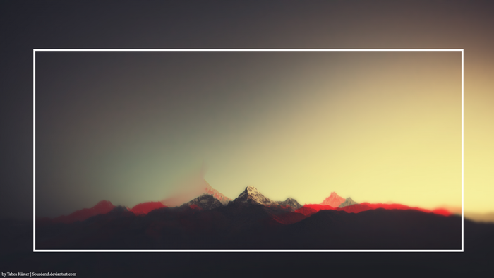 Minimalist 3D landscape with mountains at sunrise