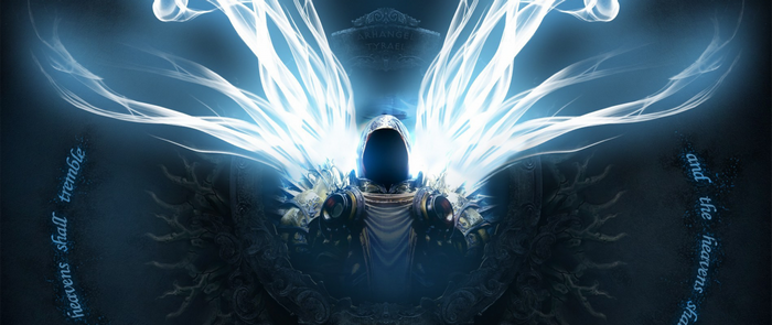 Archangel Tyrael from Diablo with glowing wings