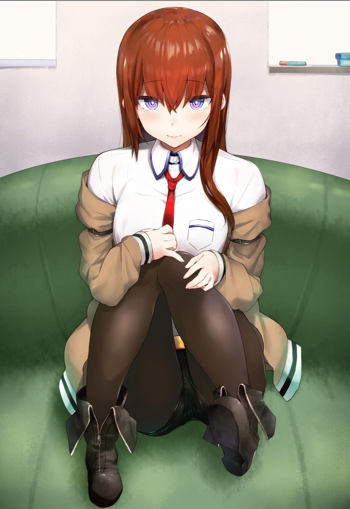 Makise Kurisu from Steins Gate sitting on a couch