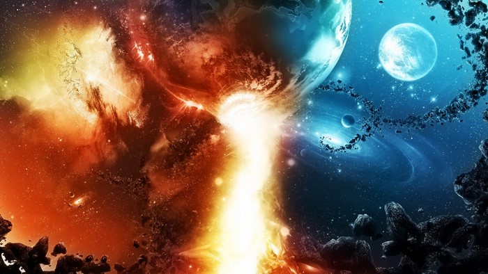 Apocalyptic Space Collision with Nebula and Planets