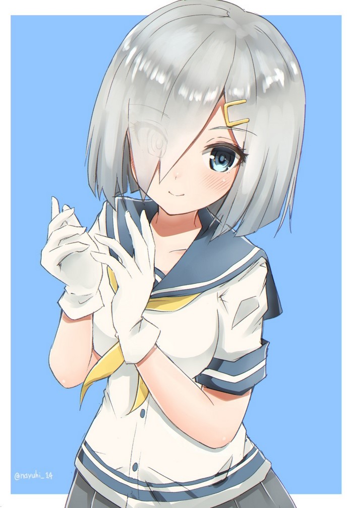 Hamakaze from Kantai Collection wearing a school uniform and gloves