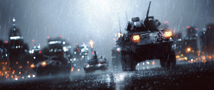 Battlefield 4 tanks in city at night during rain