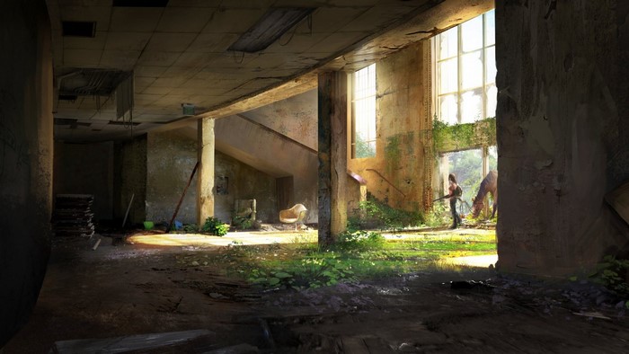 Ellie and horse in abandoned building from The Last of Us