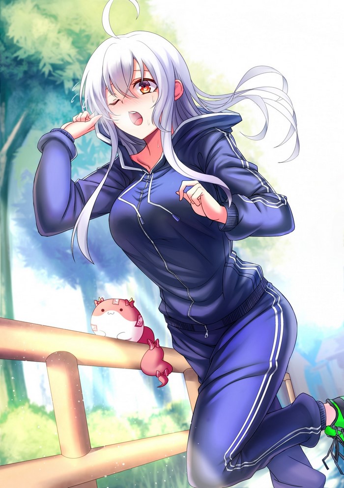 Kamishirasawa Keine from Touhou wearing a tracksuit
