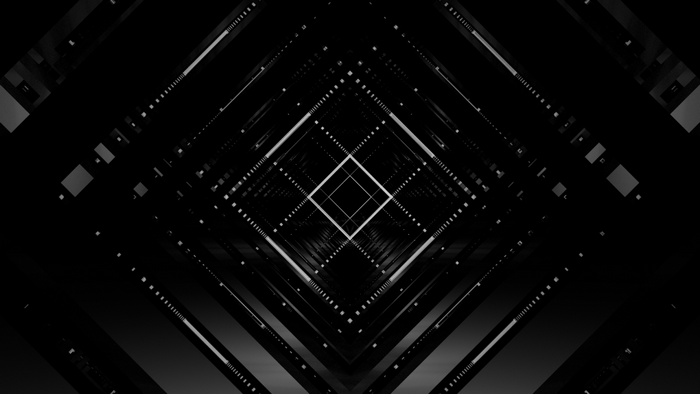 Monochrome digital art of a geometric tunnel