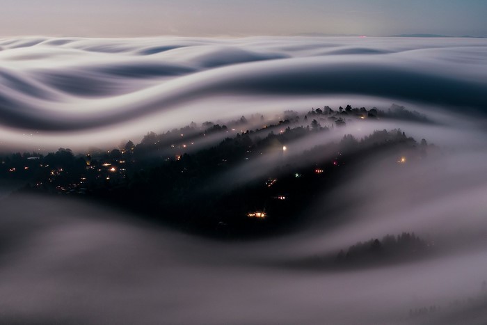 Misty Night Over California Hills