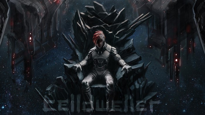 Scifi character on a throne in space