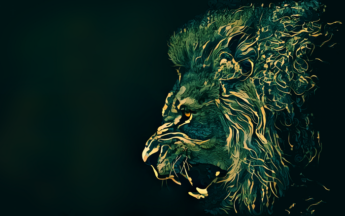 Artwork of a lion's head in profile