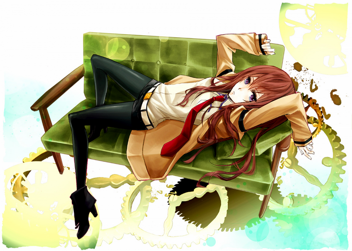 Makise Kurisu from Steins;Gate lying on a couch