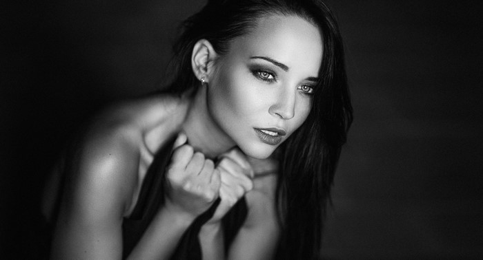 Black and White Portrait of a Woman with Smoky Eyes