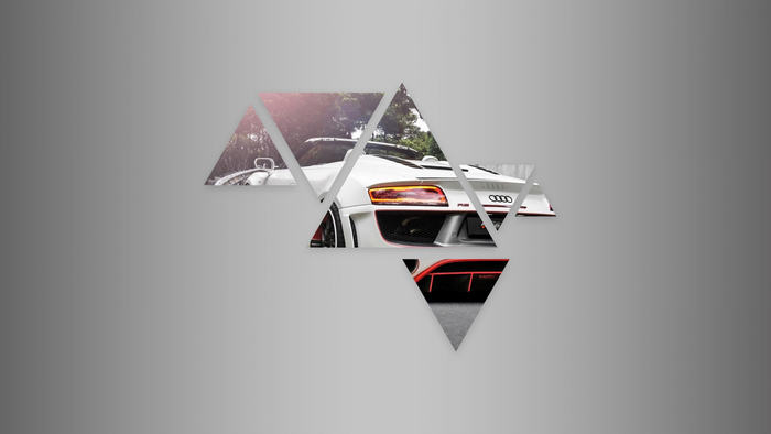 White Audi R8 sports car with abstract triangles
