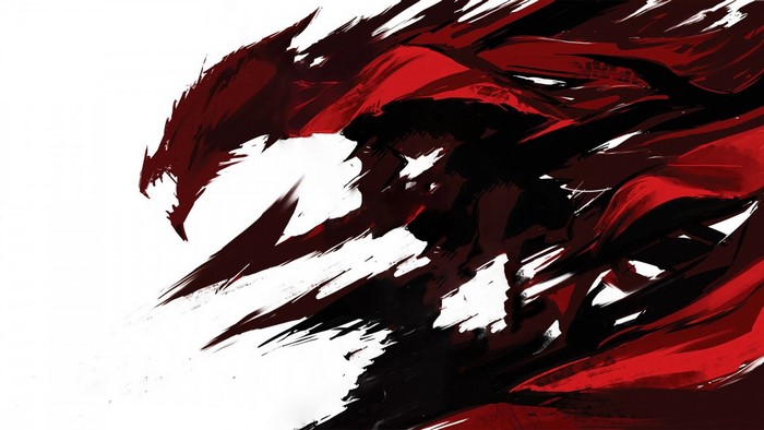 Red dragon-like creature in abstract illustration