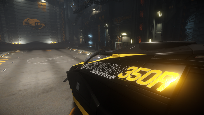 Origin 350R ship in Star Citizen hangar