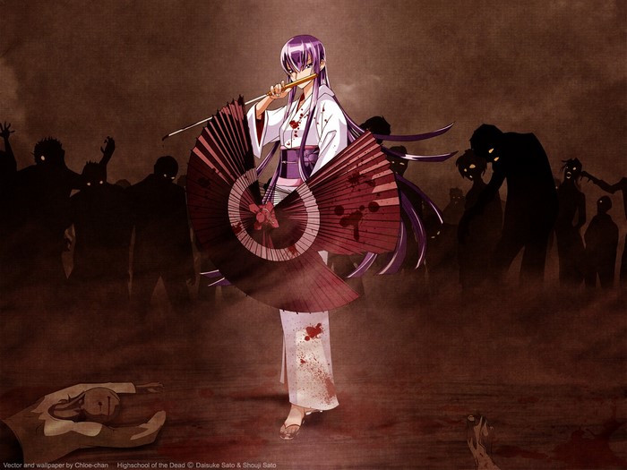 Saeko Busujima from Highschool of the Dead with zombies