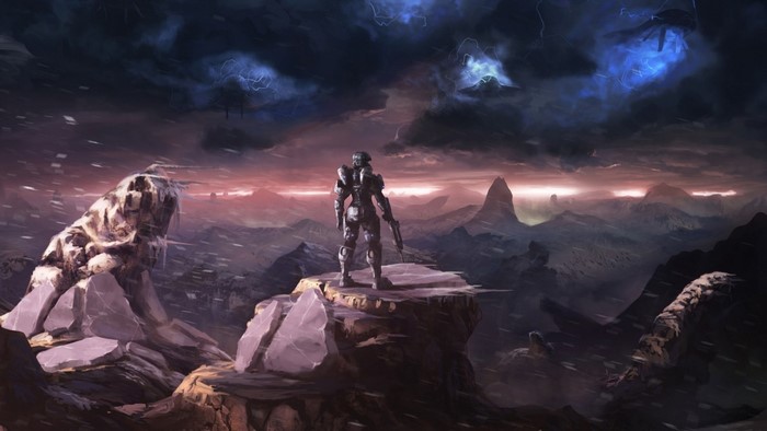 Noble 6 from Halo Reach on a rocky planet