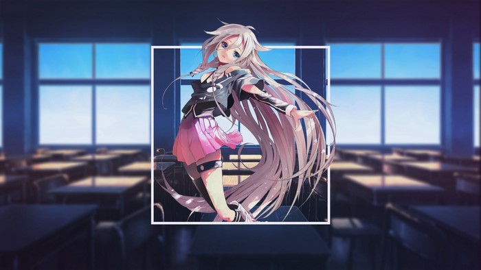 Anime girl with long hair in a classroom