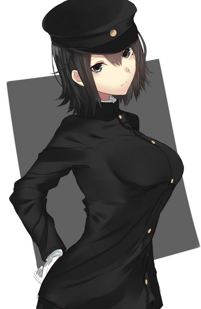 Akitsumaru from Kantai Collection wearing a uniform and hat