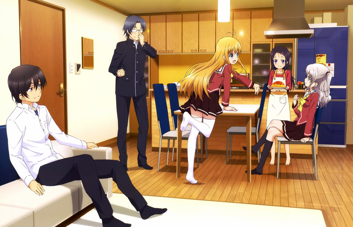 Charlotte anime characters in a kitchen