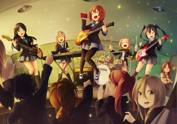 K-On! girls performing music on stage