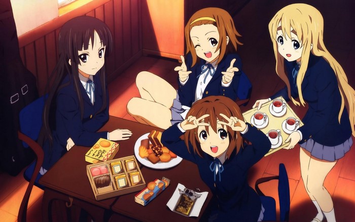 K-On! characters enjoying tea and snacks
