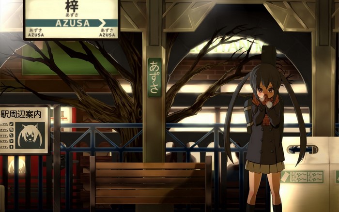 Azusa Nakano from K-On! at a train station