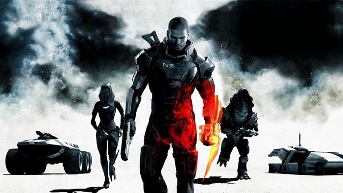 Commander Shepard and allies from Mass Effect