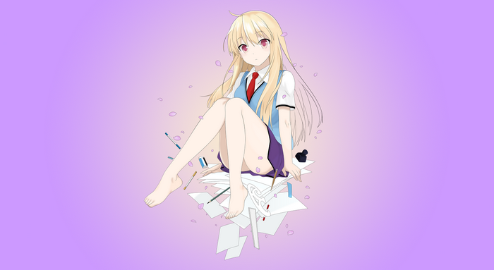 Shiina Mashiro from Sakurasou no Pet na Kanojo sitting on papers